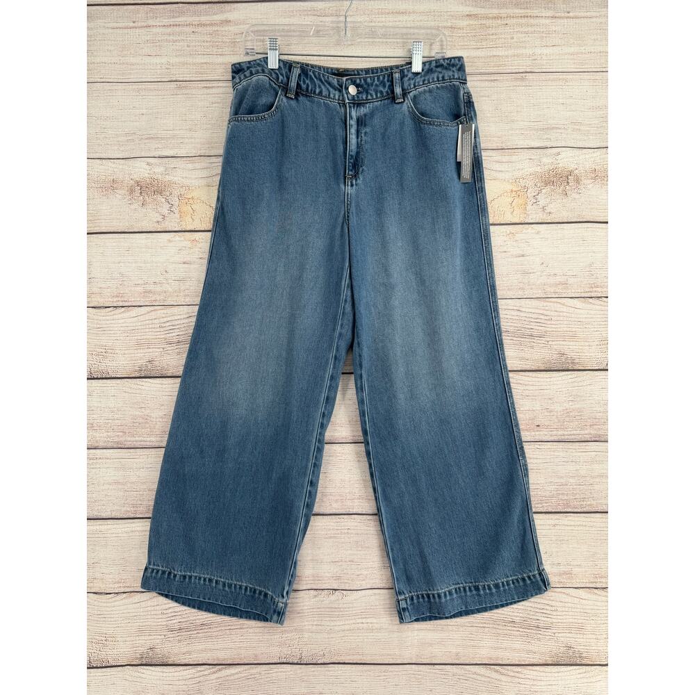 Talbots Classic Jean Wide Leg Trouser Womens 8 Petite Blue Medium Wash Denim NEW